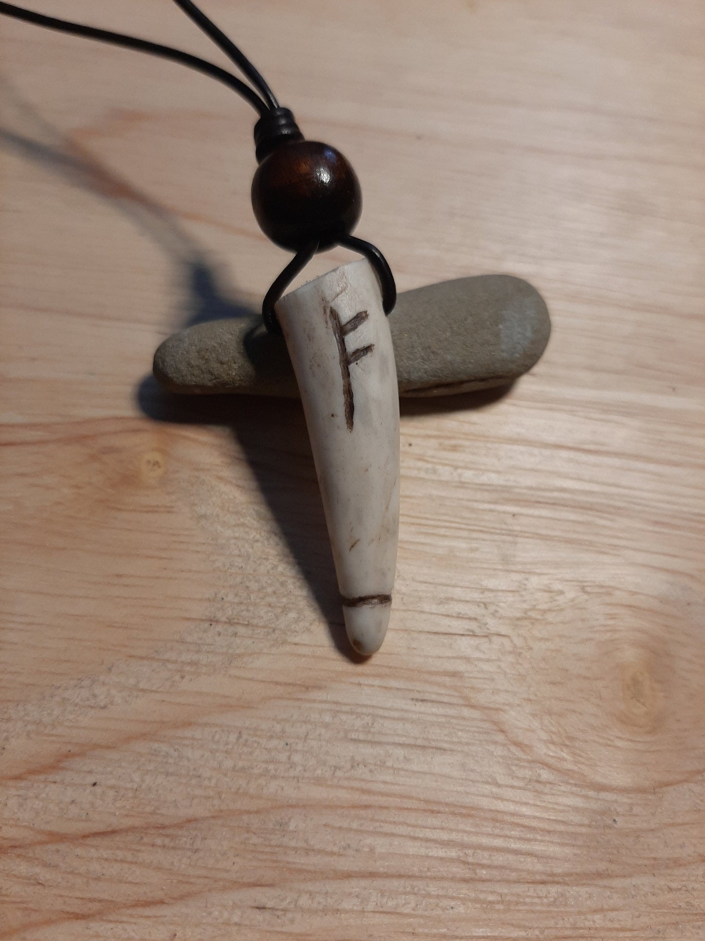 Carved Antler Fehu Luck Rune Pendant Necklace | Viking Necklace