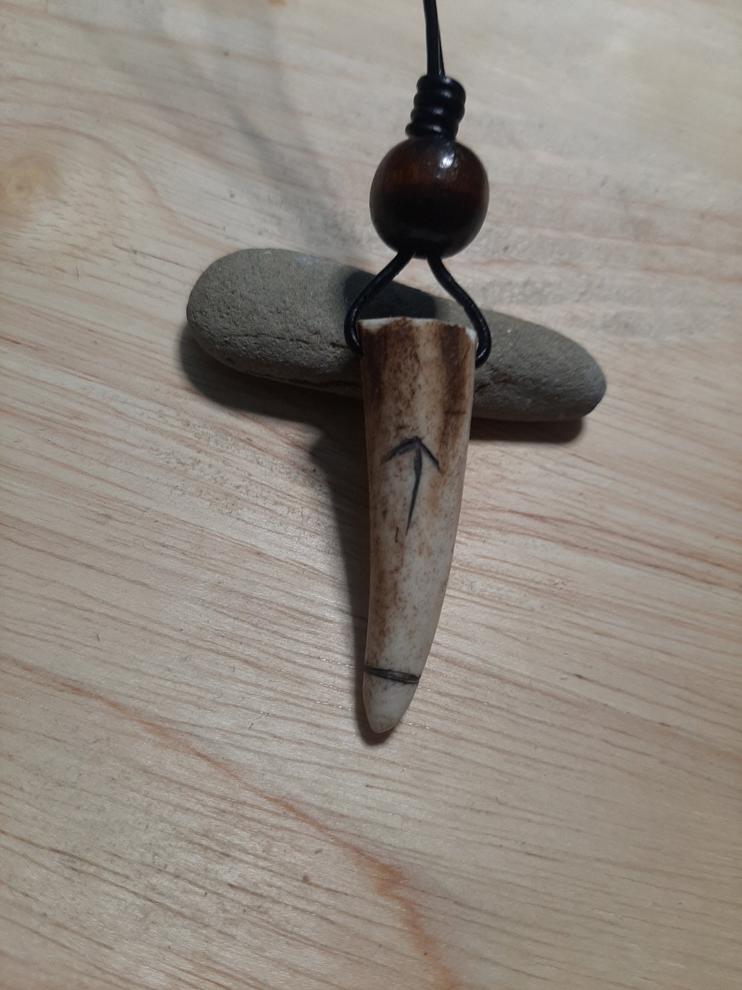 Carved Antler Tiwaz Warrior Rune Pendant Necklace | Viking Necklace