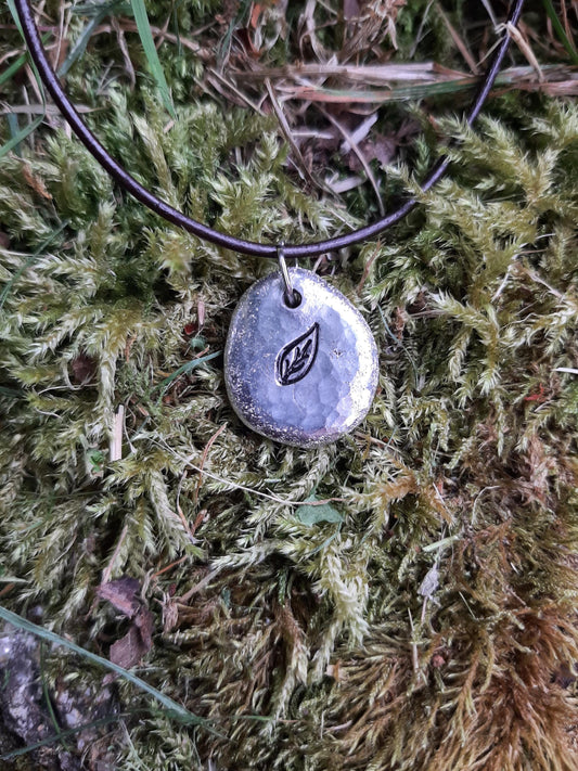 Leaf Pendant Necklace - Leaf Floating on the Wind - Cast and hammered pewter - Small - Can be personlised