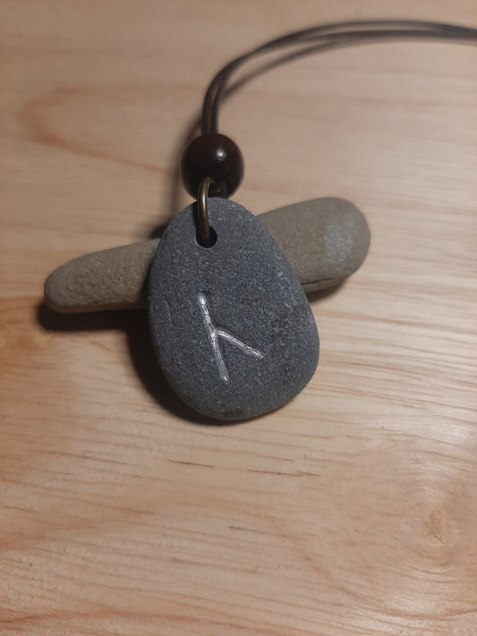 Carved Hope Rune Stone Necklace - Cen - Bring Light, Hope - Viking Jewellery | Viking Necklace