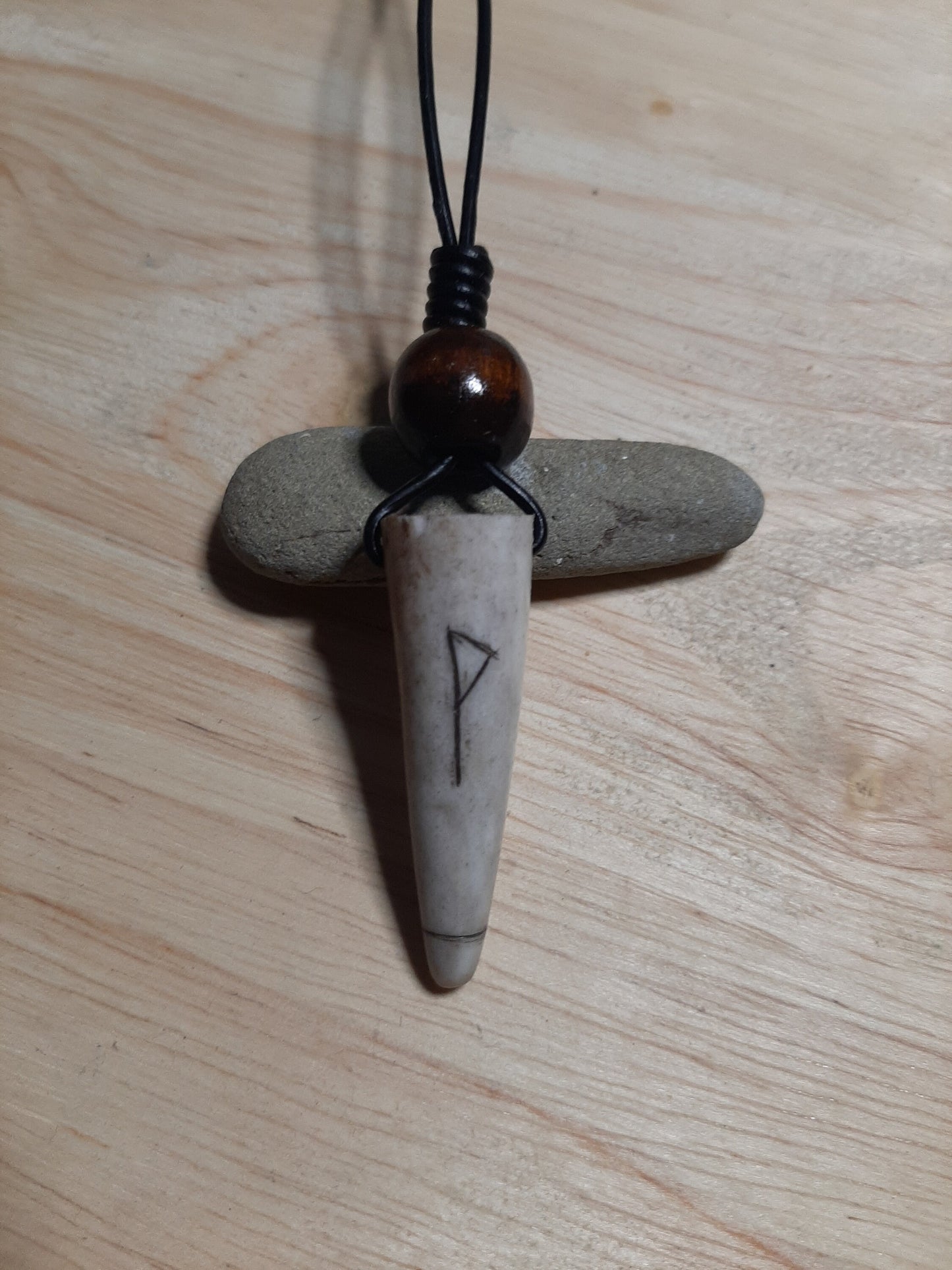 Carved Antler Wunjo Happiness Rune Pendant Necklace | Viking Necklace