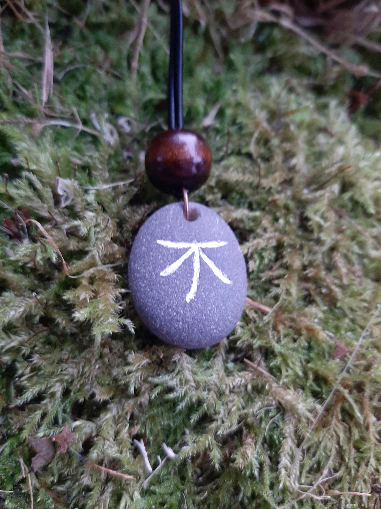 Carved Tree Kanji Stone Necklace - Ki - Tree