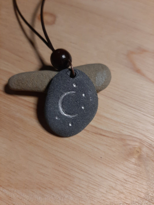 Carved Stone Necklace - Moon and Stars