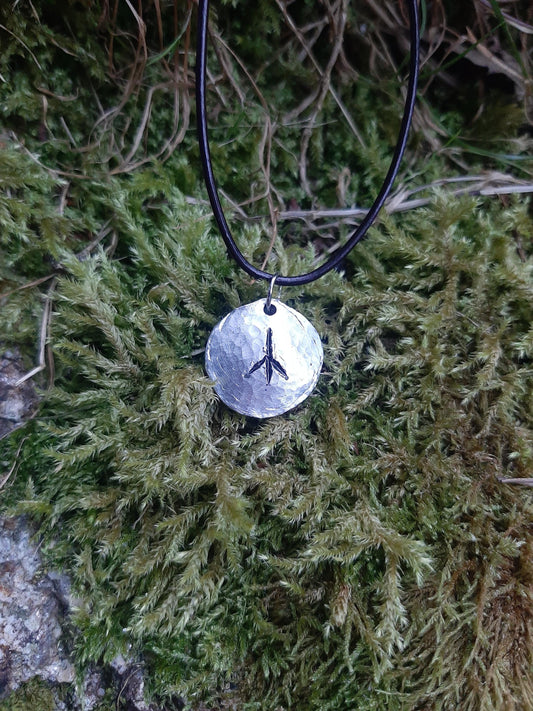 Viking Rune Necklace - Cast and Hammered Pewter - Kalc Rune - Healing Rune | Viking Necklace