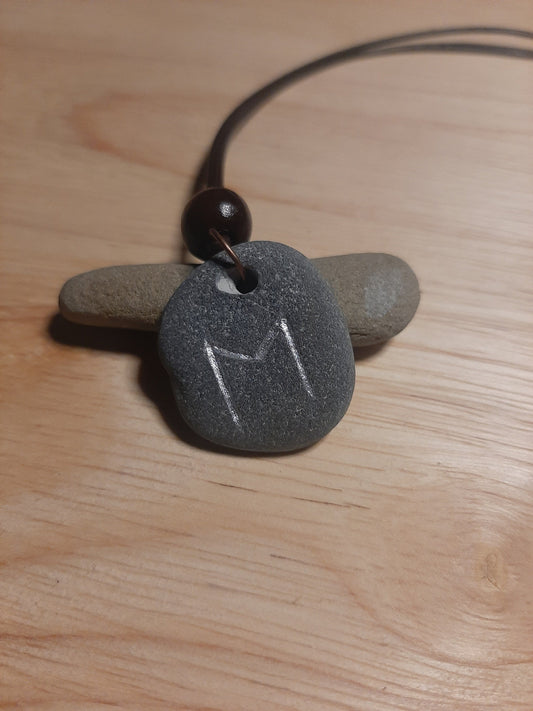 Carved Partnership Rune Stone Necklace - Ehwaz - Partnership - Viking Jewellery | Viking Necklace