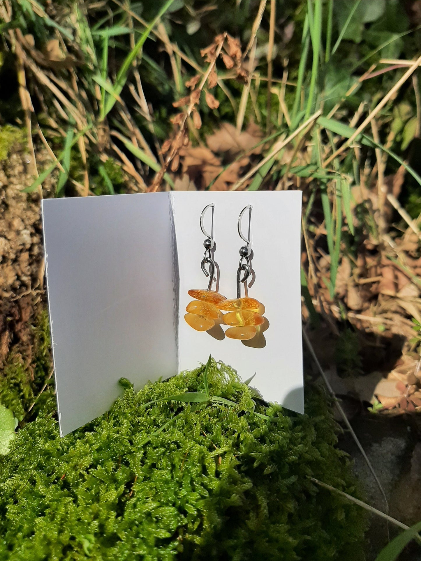 Stacked Amber Earrings - Stainless Steel Hooks