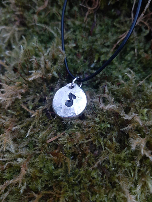 Musical Note Pendant Necklace - Quaver - Cast and hammered pewter - Small