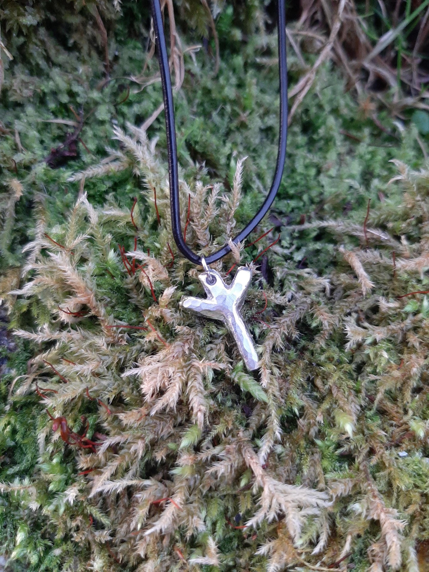Viking Rune Necklace - Cast and Hammered Pewter - Algiz Rune - Protection Rune | Viking Necklace