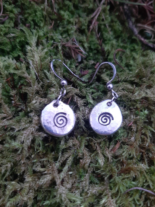 Celtic Spiral Pendant Earrings - Stainless Steel Hooks | Cast and Hammered Pewter