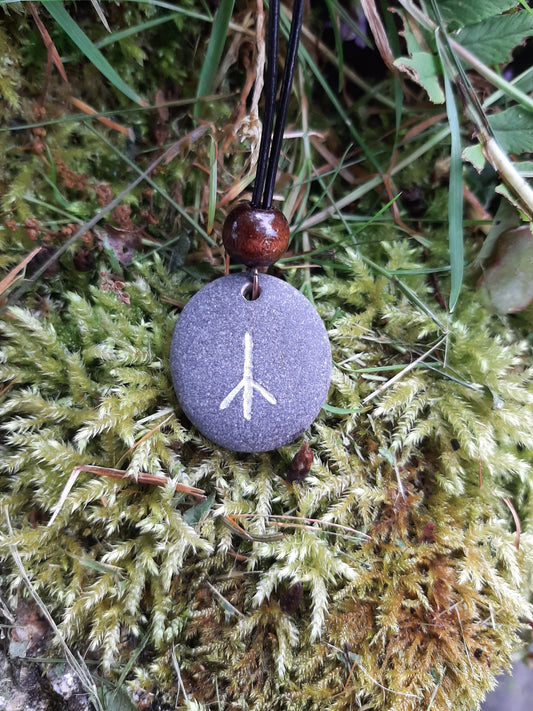 Carved Healing Rune Stone Necklace - Kalc - Healing, Wisdom - Viking Jewellery | Viking Necklace