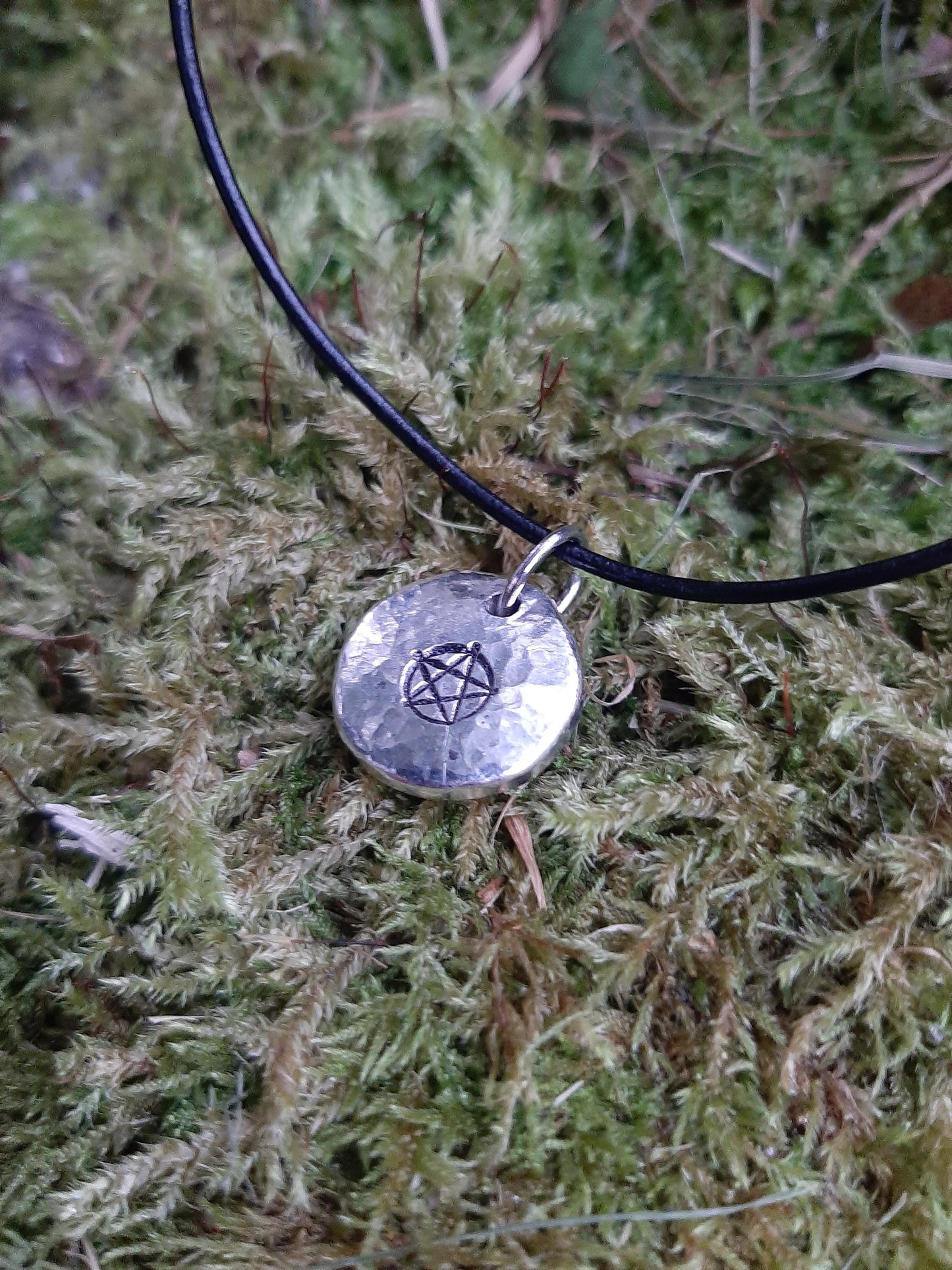 Witch Pentagram Pendant Necklace - Cast and hammered pewter - Small