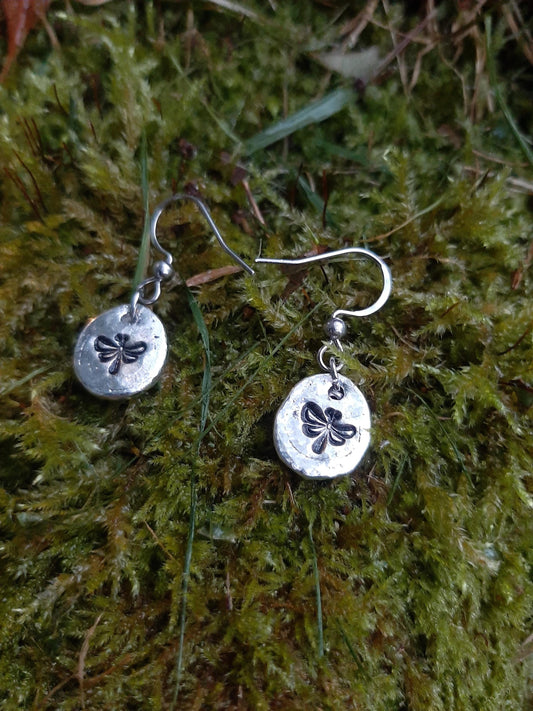 Dragonfly Pendant Earrings - Stainless Steel Hooks | Cast and Hammered Pewter