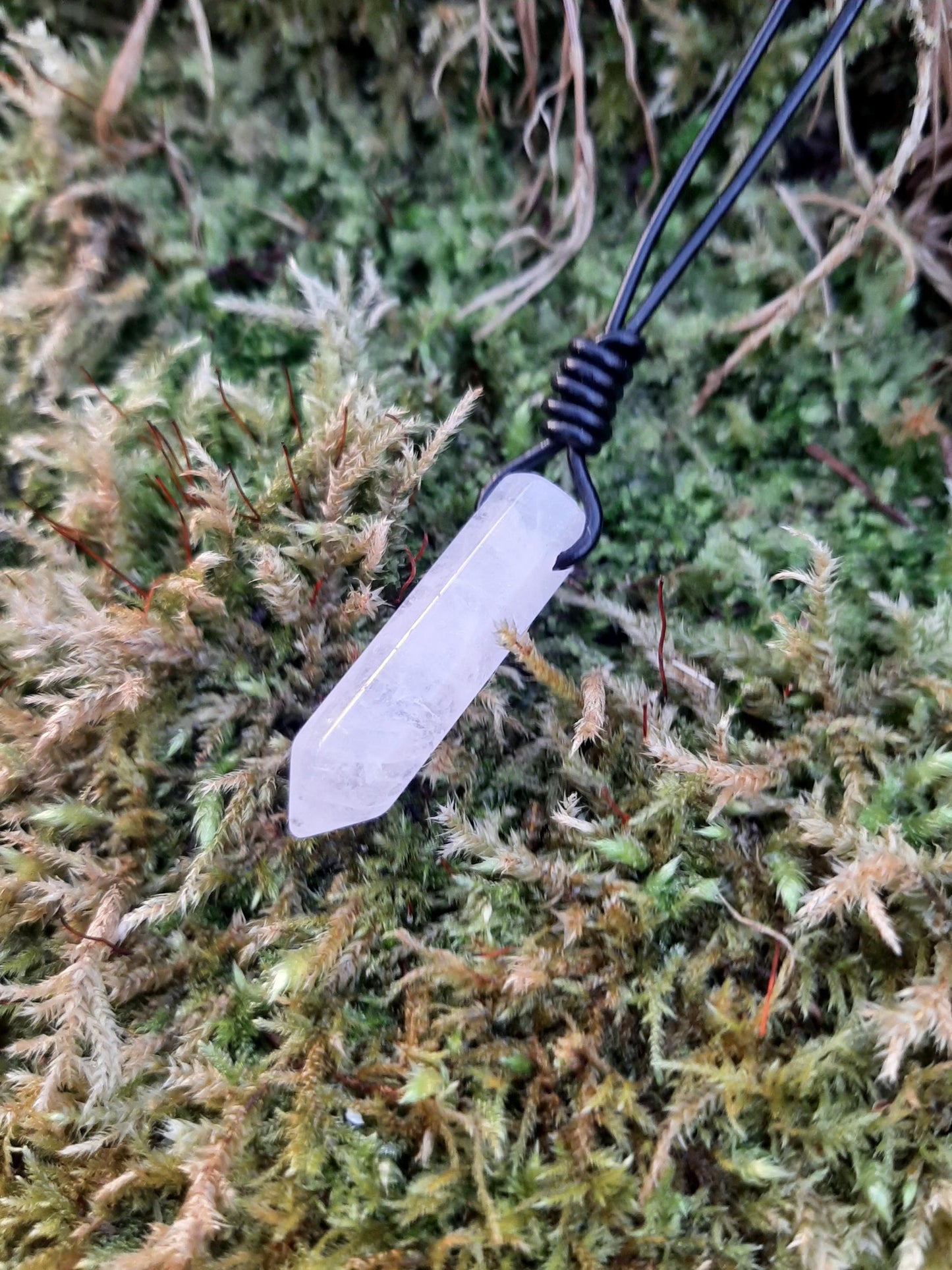 Quartz Pendant Necklace, leather cord | Quartz Point, drilled