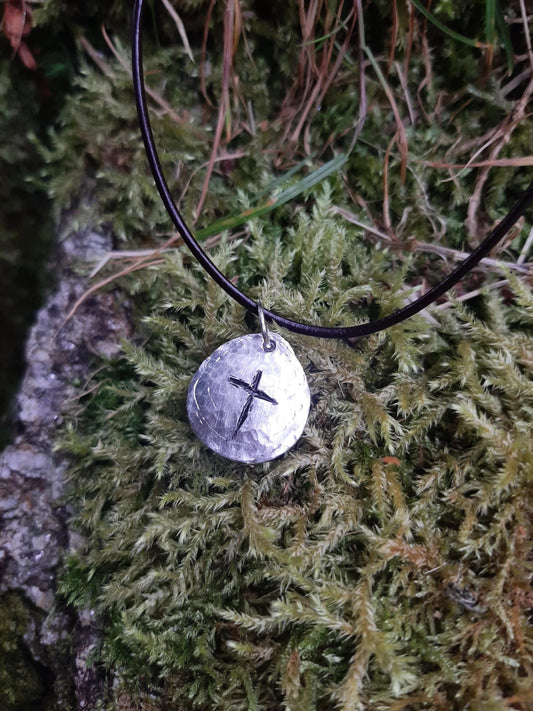 Cross Necklace - Cast and Hammered Pewter - Simple Cross - Christian