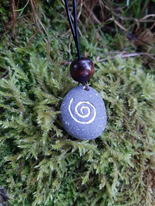 Carved Stone Necklace - Celtic Spiral Swirl | Celtic Necklace