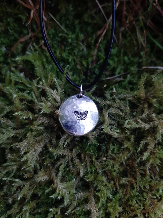 Butterfly Pendant Necklace - Butterfly - Cast and hammered pewter - Small