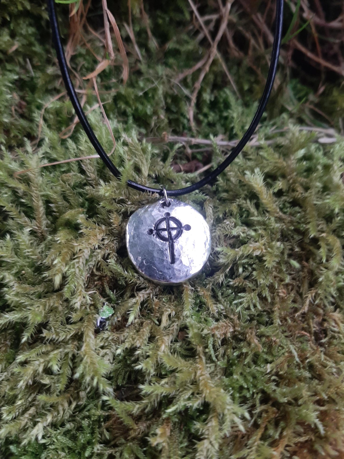 Celtic Cross Necklace - Cast and Hammered Pewter - Cornish Cross - Christian