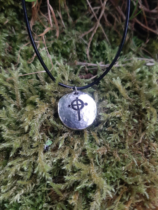 Celtic Cross Necklace - Cast and Hammered Pewter - Cornish Cross - Christian