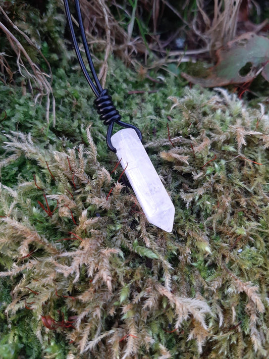 Quartz Pendant Necklace, leather cord | Quartz Point, drilled