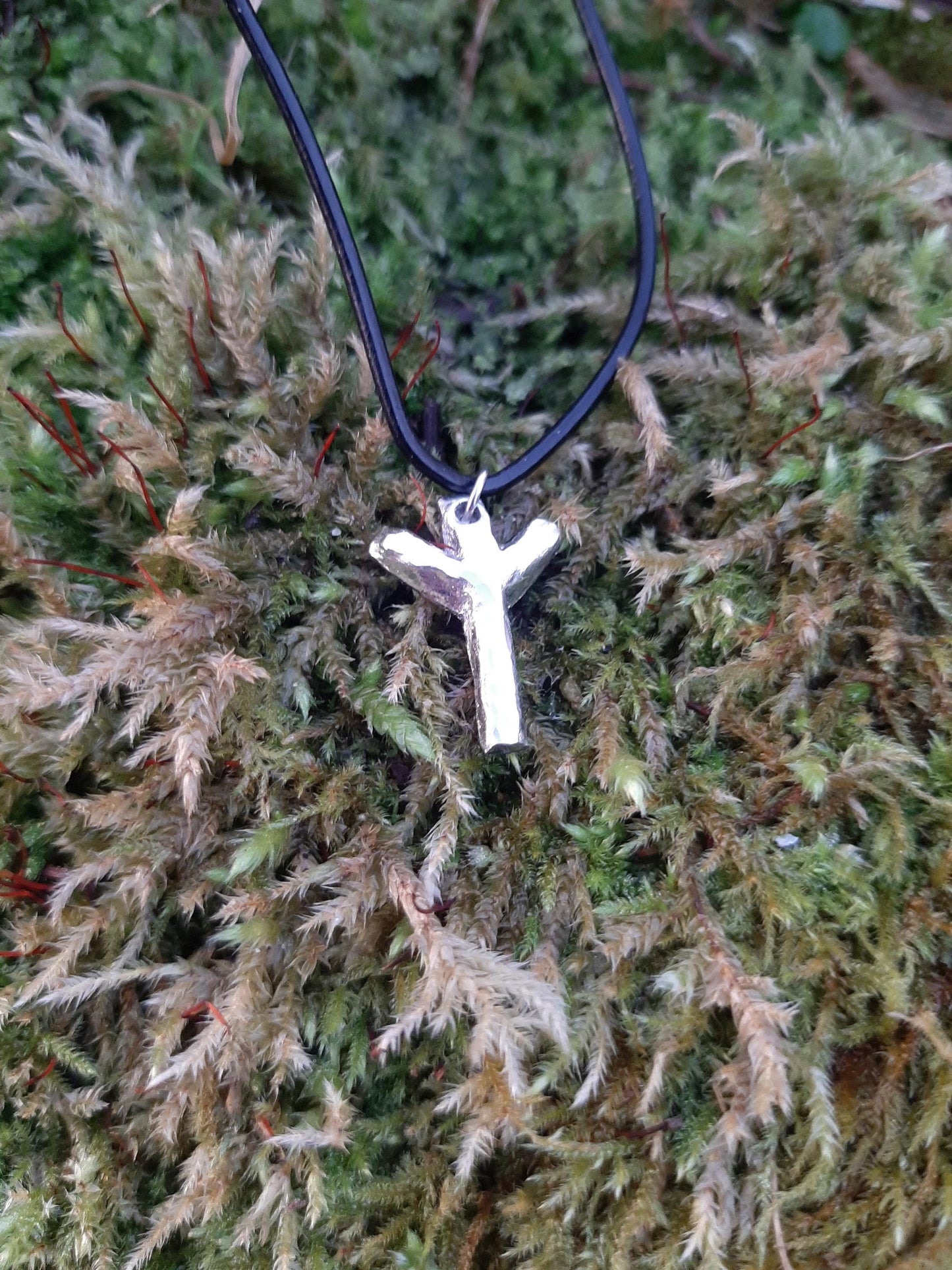 Viking Rune Necklace - Cast and Hammered Pewter - Algiz Rune - Protection Rune | Viking Necklace