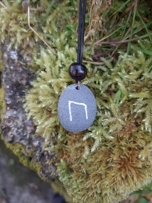Carved Power Rune Stone Necklace - Uruz - Power, Courage - Viking Jewellery | Viking Necklace