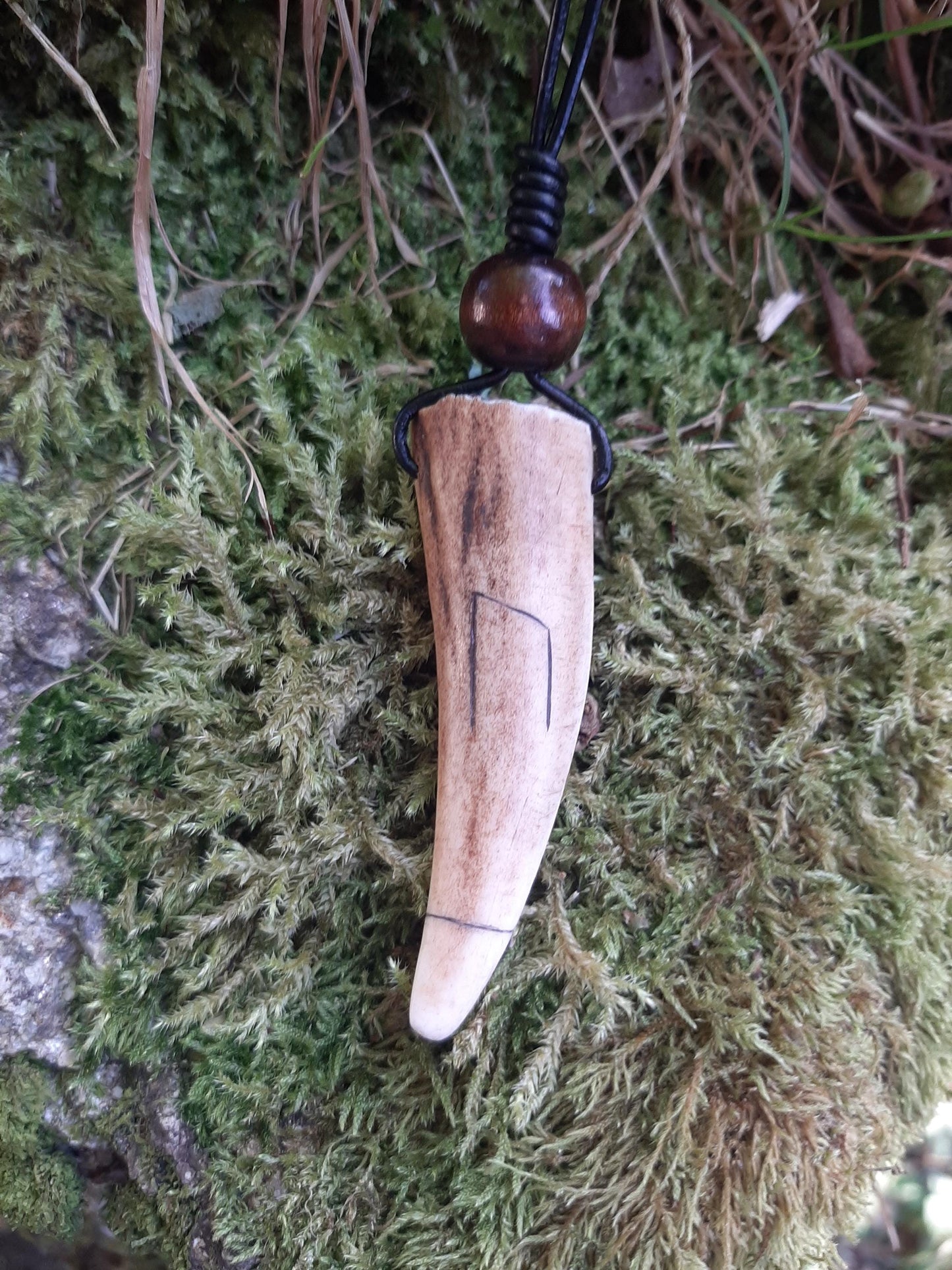 Carved Antler Uruz Power Rune Pendant Necklace | Viking Necklace
