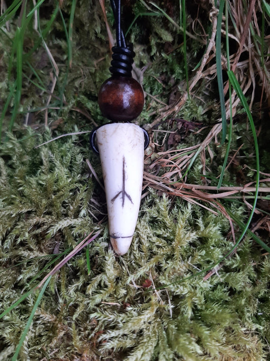 Carved Antler Kalc Healing Rune Pendant Necklace | Viking Necklace