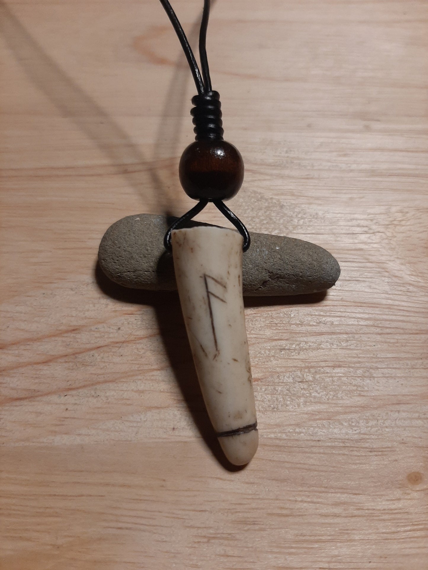 Carved Antler Ansuz Wisdom Rune Pendant Necklace | Viking Necklace