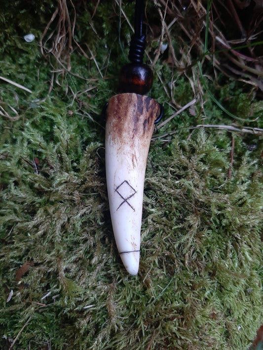 Carved Antler Othala Home Rune Pendant Necklace | Viking Necklace