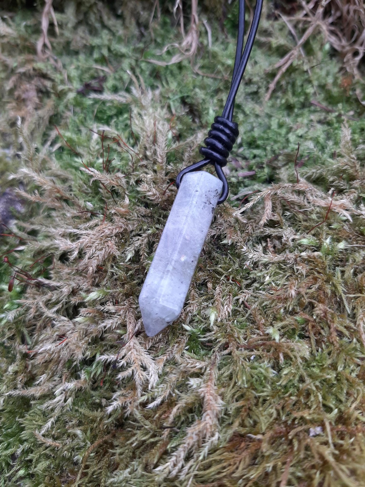 Grey Moonstone Labradorite Pendant Necklace, leather cord | Moonstone Point, drilled