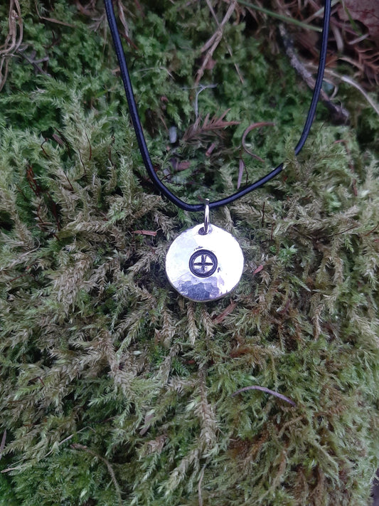 Sun Wheel Necklace - Cast and Hammered Pewter - Sun Cross - Pagan Wiccan
