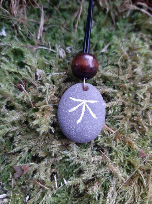Carved Tree Kanji Stone Necklace - Ki - Tree