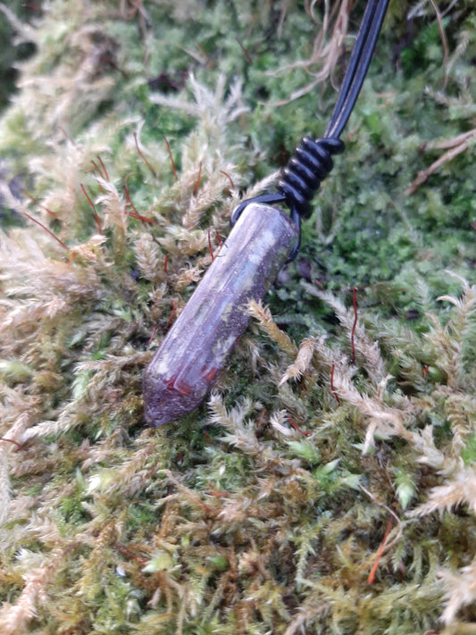 Dragon Blood Stone Pendant Necklace, leather cord | Dragon Blood Jasper Point, drilled