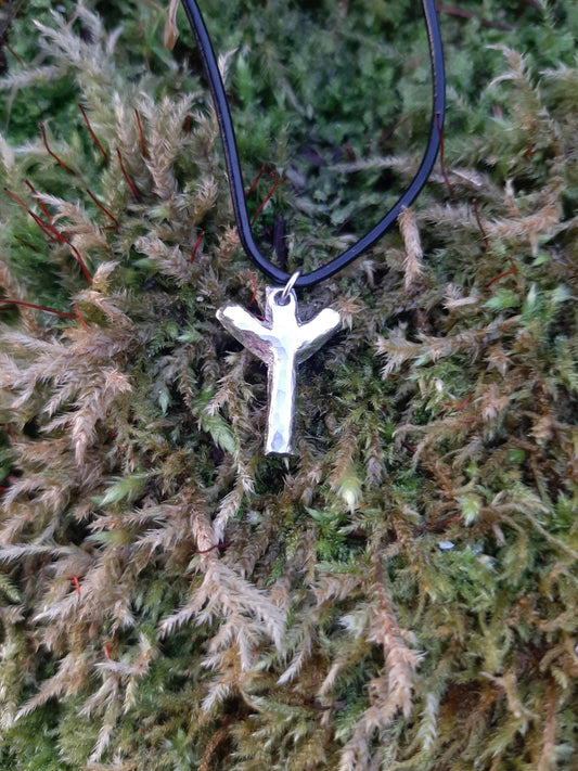 Viking Rune Necklace - Cast and Hammered Pewter - Algiz Rune - Protection Rune | Viking Necklace