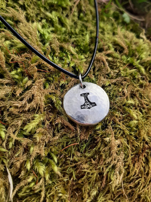 Mjolnir Pendant Necklace -| Thors Hammer Pendant - Cast and Hammered Pewter | Viking Necklace