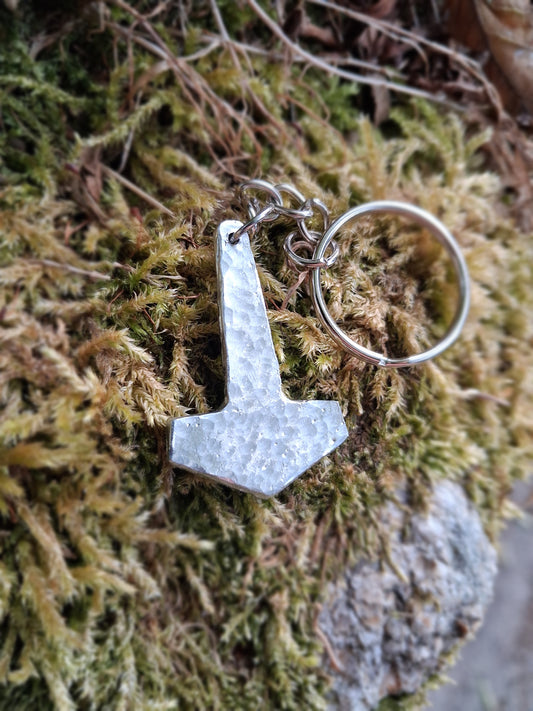 Thors Hammer Keyring - Viking keyring - Talisman - Cast and Hammered Pewter