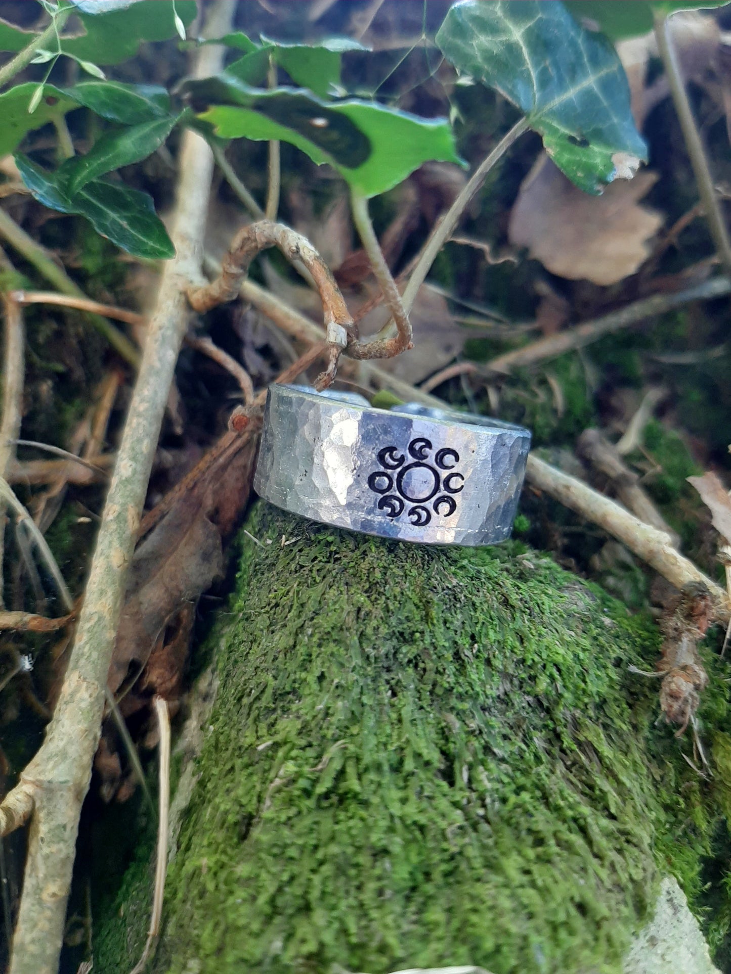 Moon Phase Ring | Cast and hammered pewter | Open ring