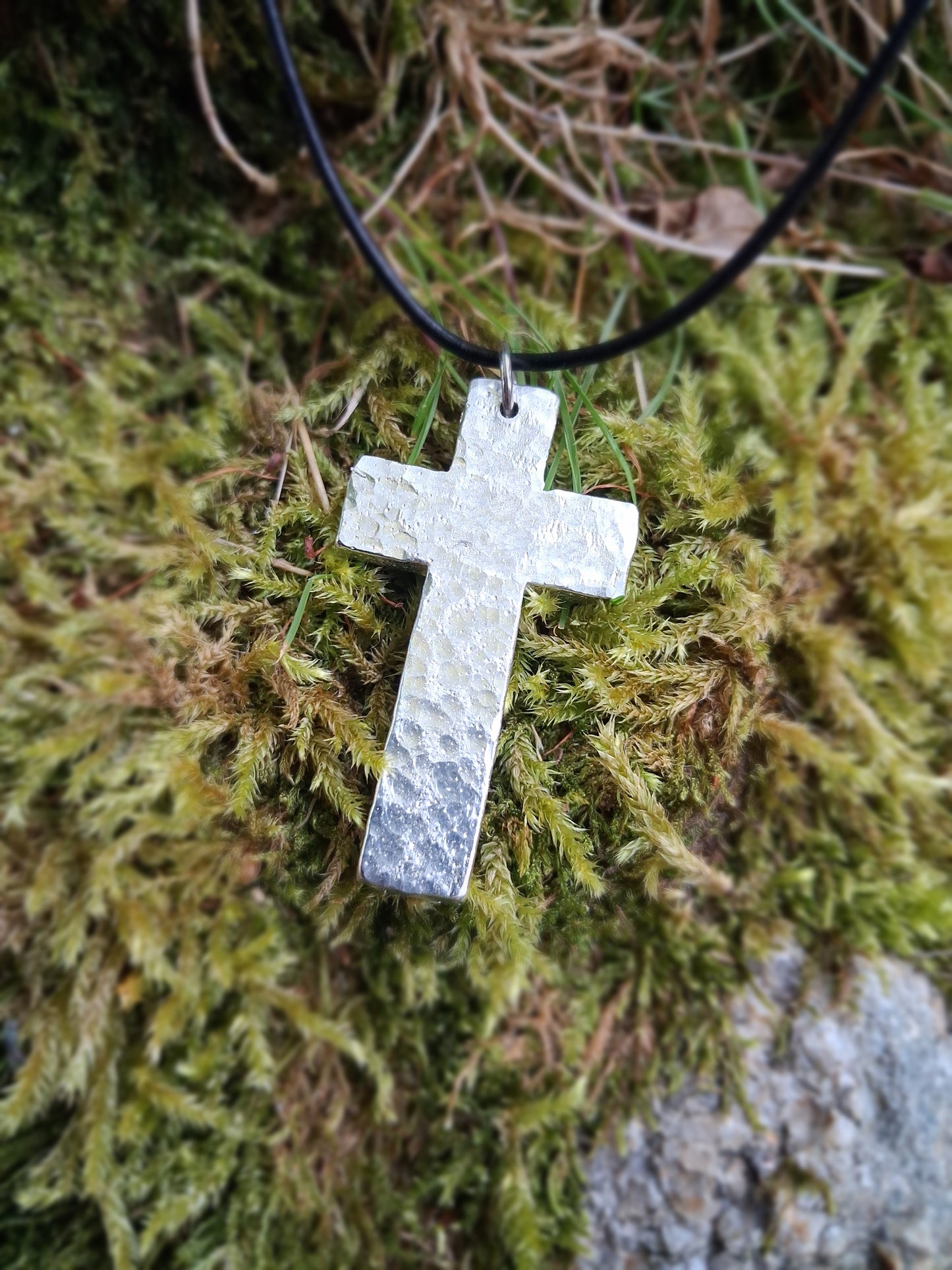 Christian Cross Necklace - Chunky, Rustic- Solid