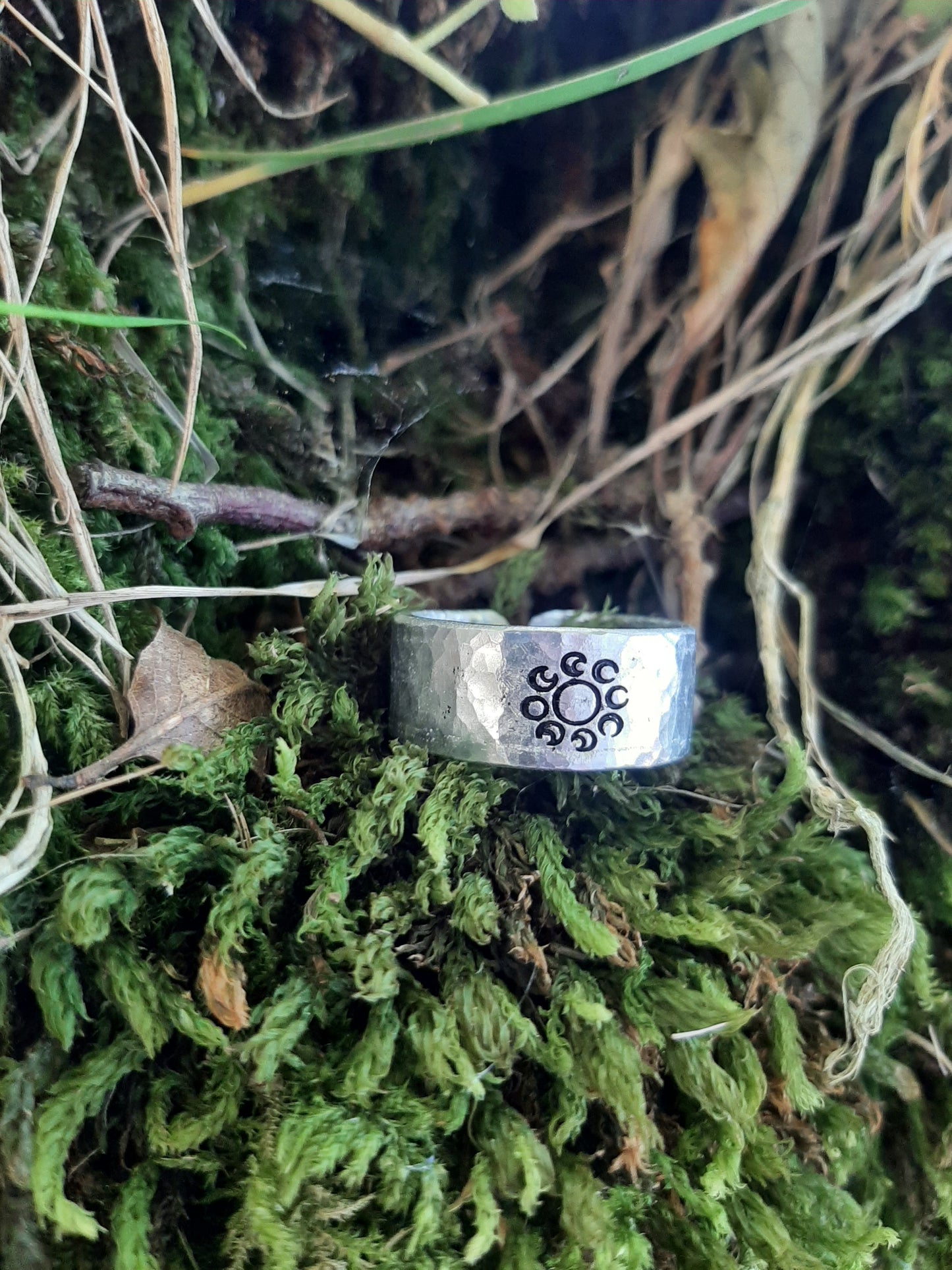 Moon Phase Ring | Cast and hammered pewter | Open ring