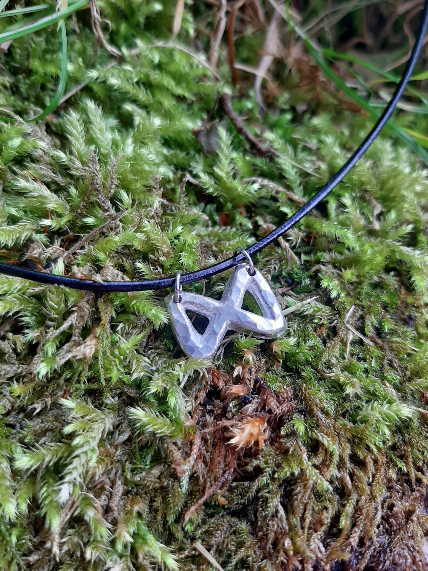 Viking Rune Necklace - Cast and Hammered Pewter - Dagaz Rune - Awakening Rune | Viking Necklace