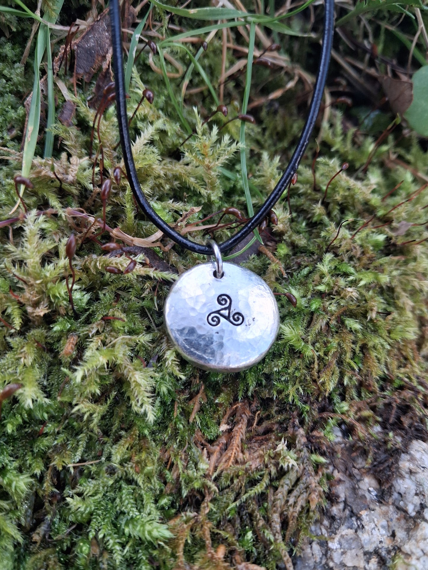 Celtic Triskelion Spiral Necklace - Cast and Hammered Pewter