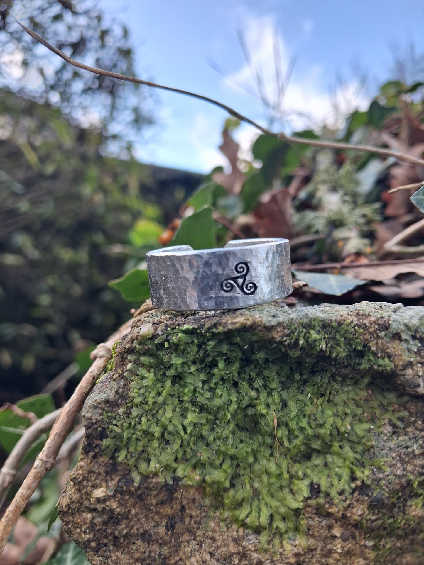Celtic Triskelion Spiral Ring | Cast and hammered pewter | Open ring