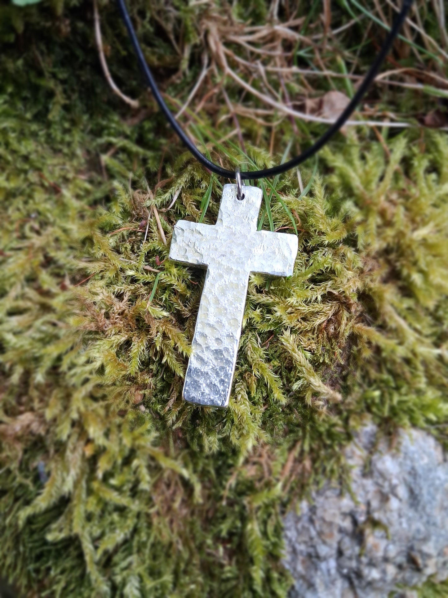 Christian Cross Necklace - Chunky, Rustic- Solid