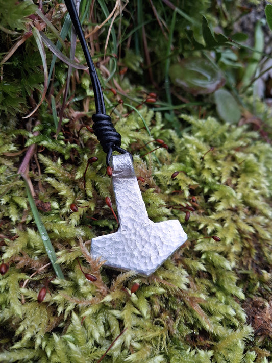 Thors Hammer Pendant |  Mjolnir Pendant Necklace - Cast and Hammered Pewter | Viking Necklace