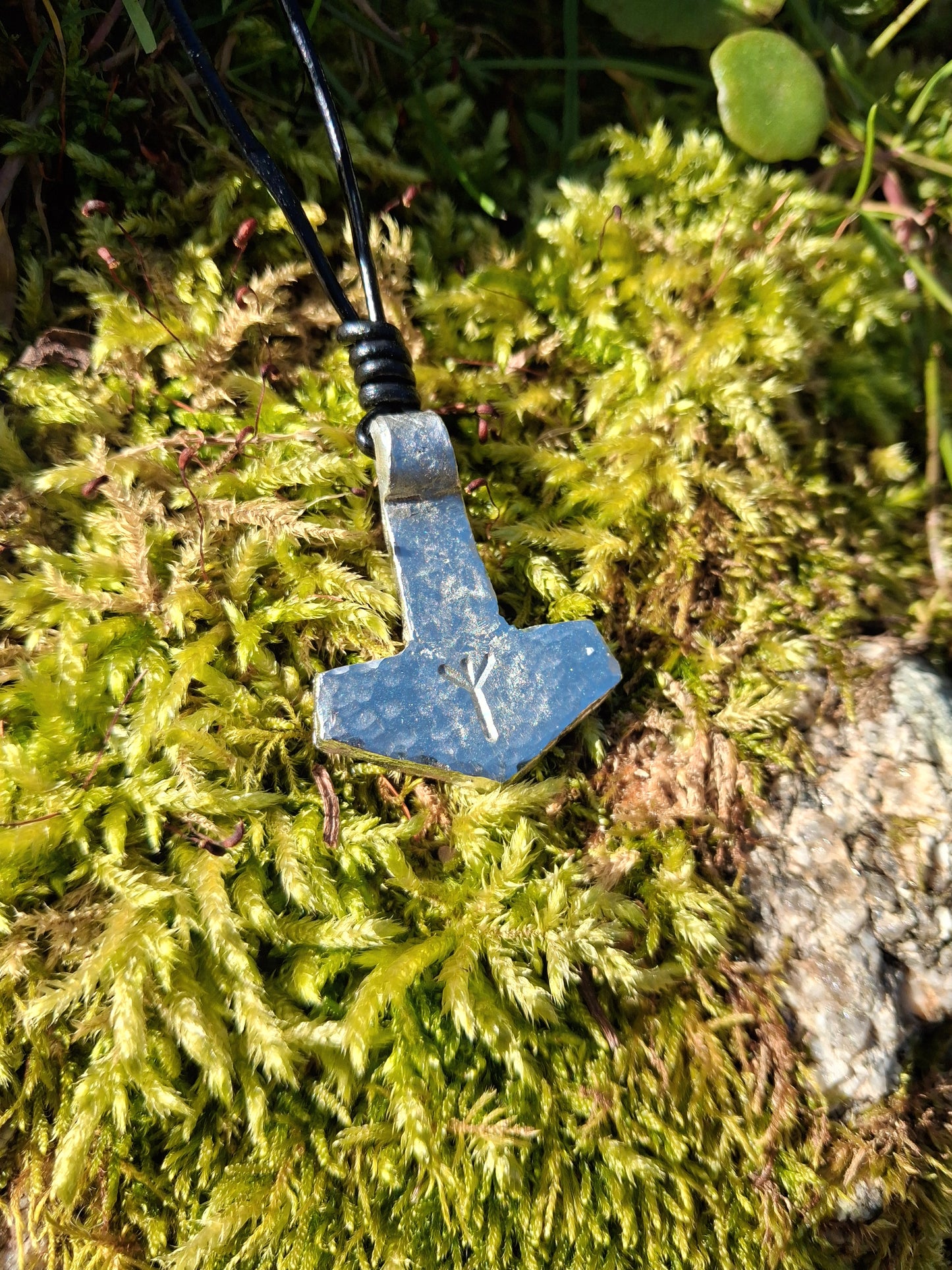 Thors Hammer Pendant with Rune Symbol |  Mjolnir Pendant Necklace - Cast and Hammered Pewter | Viking Necklace