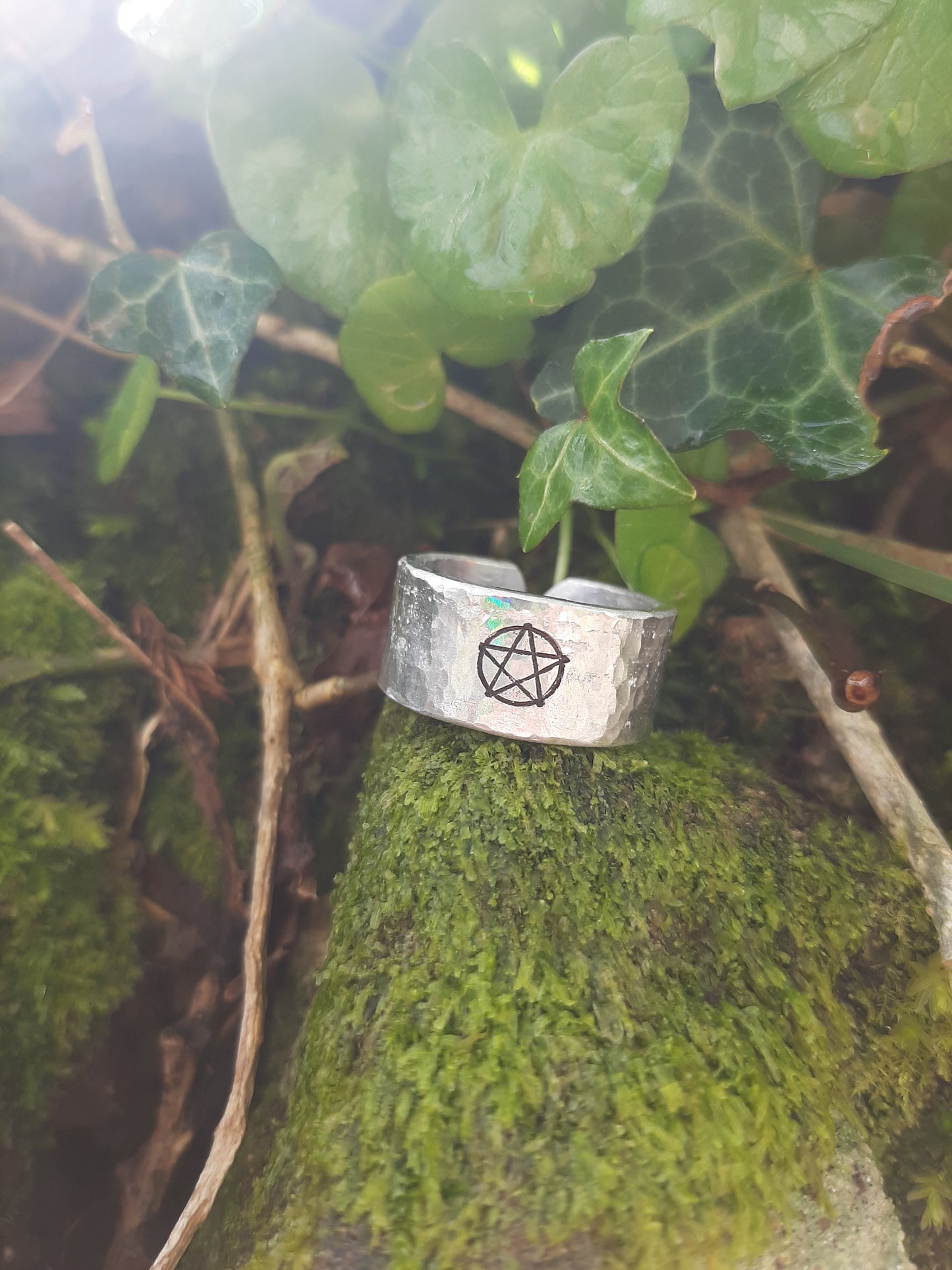 Pentagram Ring | Cast and hammered pewter | Open ring