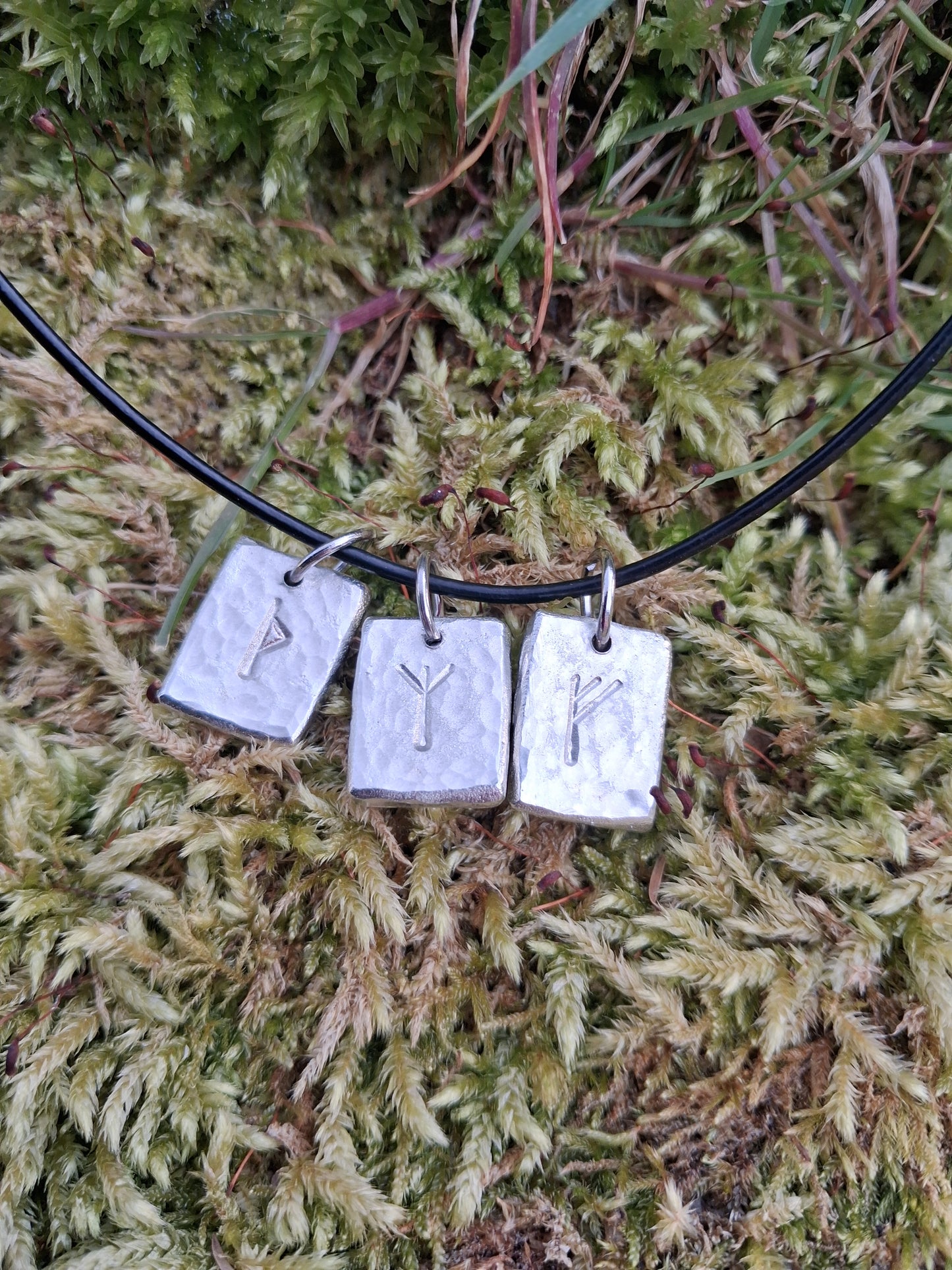 Personalised 3 Rune Necklace - Cast and Hammered Pewter - Viking Necklace