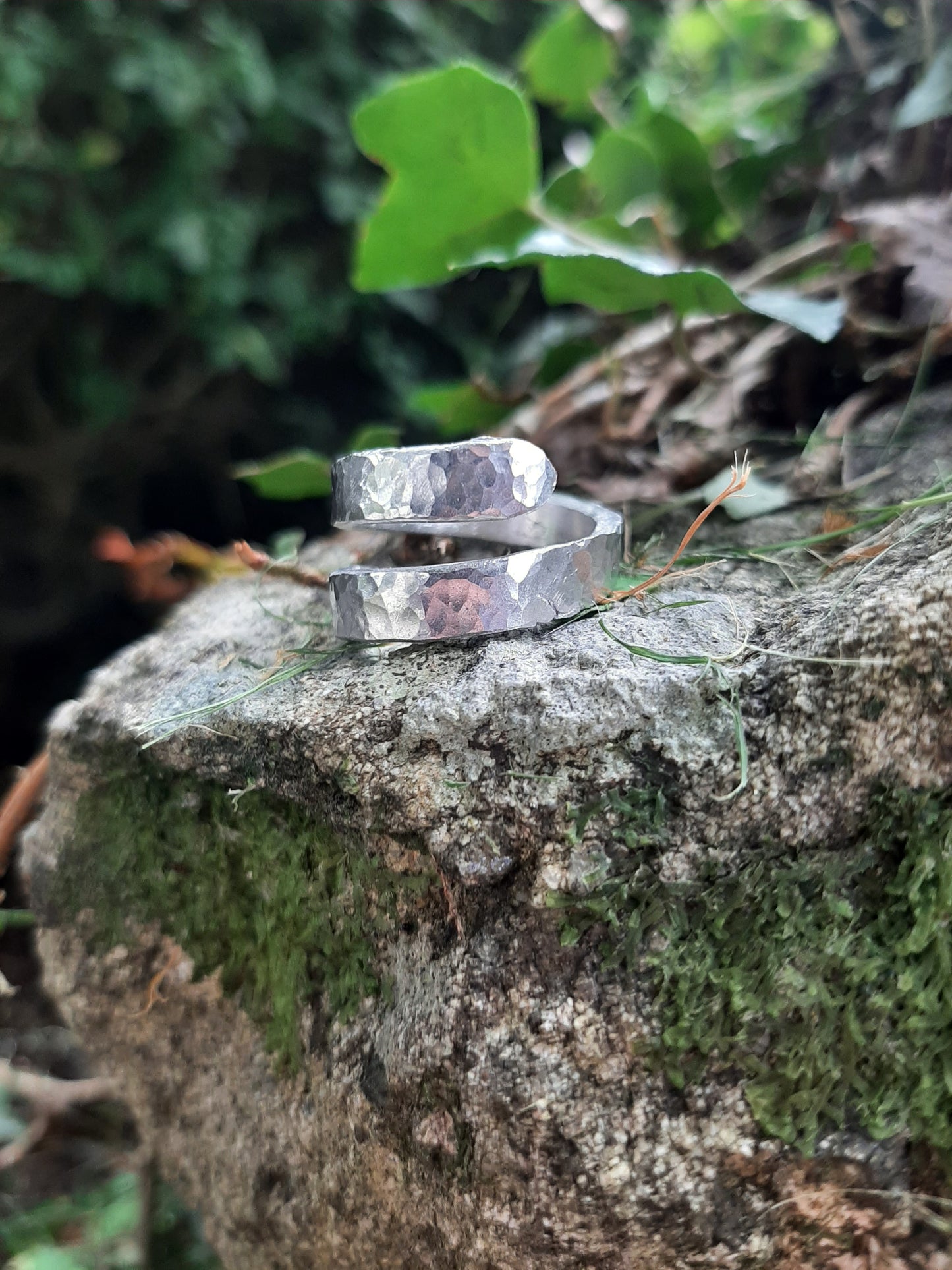 Women's rustic wrap ring | Cast and hammered pewter | Wrap ring