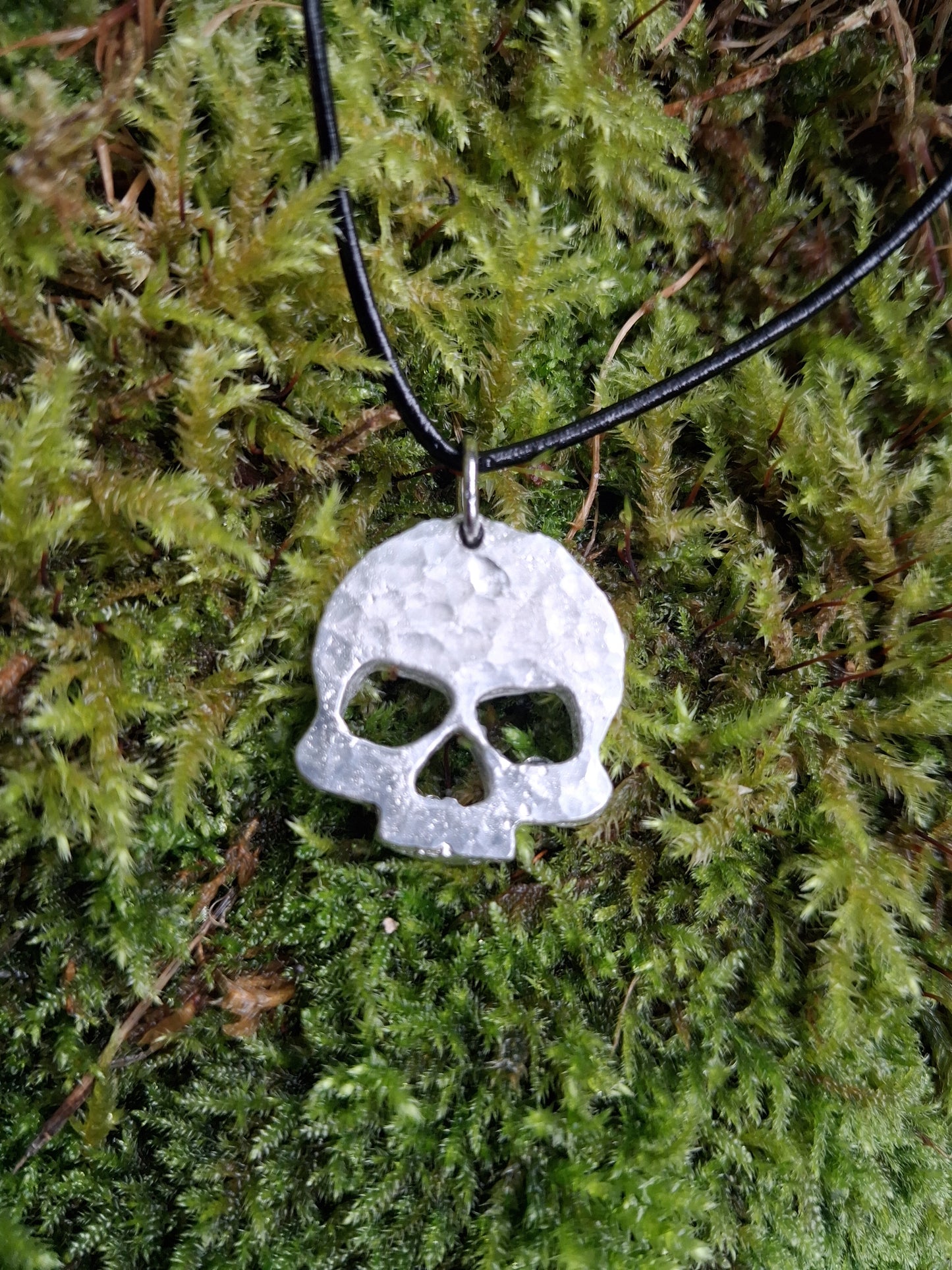 Skull Necklace - Cast  and Hammered Pewter - Punisher Skull
