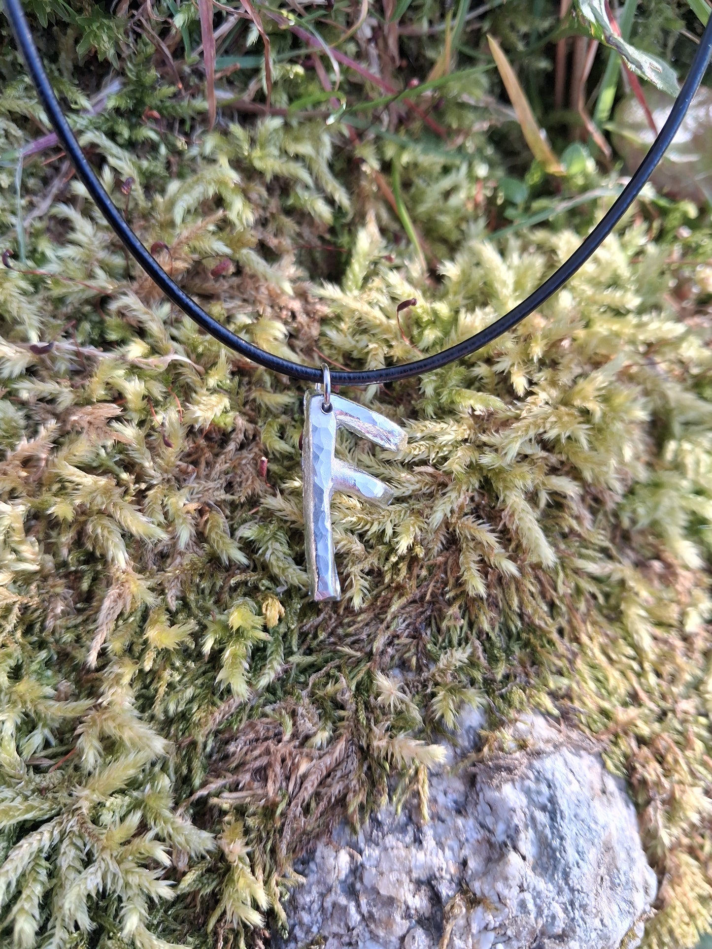 Viking Rune Necklace - Cast and Hammered Pewter - Ansuz Rune - Wisdom Rune | Viking Necklace